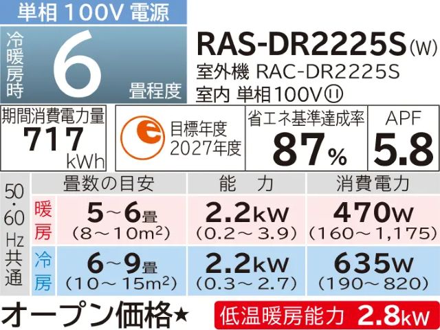��Ω HITACHI �롼�२������ �򤯤ޤ��� D���꡼�� �����6�� RAS-DR2225S(W) �������ۥ磻�ȡ�2025ǯ��ǥ�
