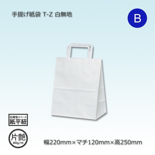 T-Z（220×120×250）白無地/片艶 手提げ紙袋【送料無料/代引不可】（400