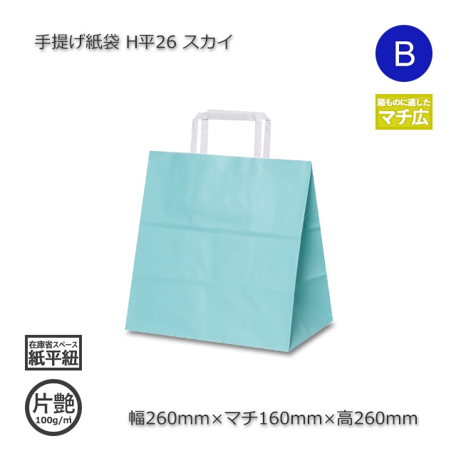 H平26（260×160×260）スカイ 手提げ紙袋【送料無料/代引不可】（200枚