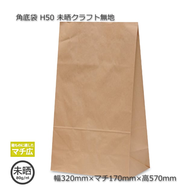 H50（320×170×530）未晒クラフト無地 角底袋【送料無料/代引不可