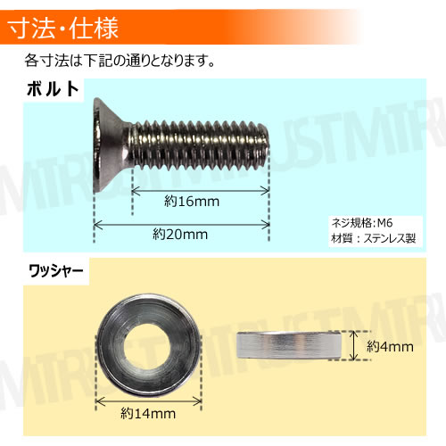 ステンレス製 セキュリティーボルト ワッシャー M6 20mm 4個