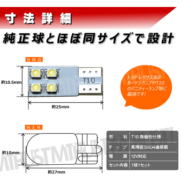 LED T10 ʿ ̵ SMD 4Ϣ Х֡Х˥ƥߥ顼 Хߥ顼 롼 ޥåץ ɥ ƥפʤɤˡۥ磻/֥롼//꡼/å/ԥ󥯡뤤 ۡڼưѡۡ1ݾաۡڥȥ
