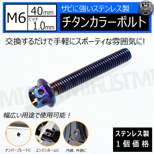 ���ƥ�쥹�� �����󥫥顼�ܥ�� M6 40mm �ԥå� 1.0mm 1�Ĳ��� ��M6��40mm  ������ �ʥ�С��ץ졼�� �ʥ�С� �ʥ�С��ܥ�� ���󥸥�롼�� ���� ���� ���ݥ��� USDM JDM �ɥ쥹���å� �������� 1mm �ͥ��������� ������ �ܥ�ȥͥ� ���Ӥʤ� �� ����ȥ�
