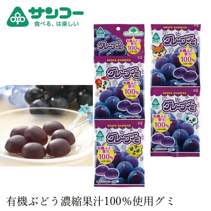 お菓子 健康志向菓子のサンコー グレープグミ 20g×4連 てんさい糖使用 ブドウ糖不使用 正規品    保存料 無添加   有機ブドウ果汁