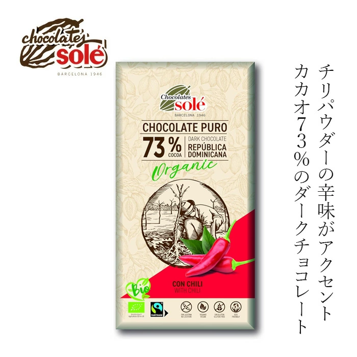 チョコレートソール ダークチョコレート73% チリ 100g 有機JAS認証品 ヴィーガン認定 グルテンフリー 正規品 保存料 無添加 オーガニック  カカオ 高カカオ