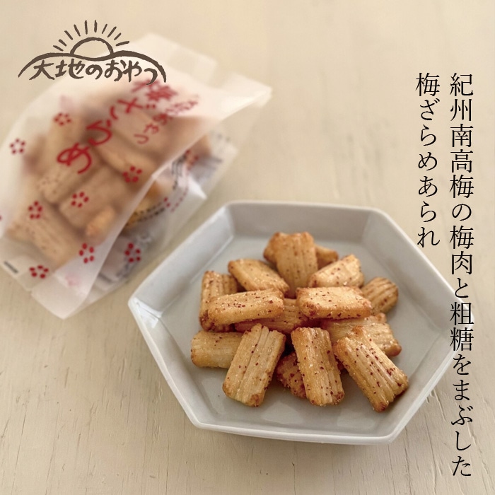あられ 大地のおやつ 梅ざらめ 60g 正規品 国内産 保存料 無添加   遺伝子組み換え原料不使用 自然 国産もち米 鹿児島県産粗糖 紀州南高梅 小麦フリー国産丸大豆たまり醤油 もち米あめ 山本佐太郎商店