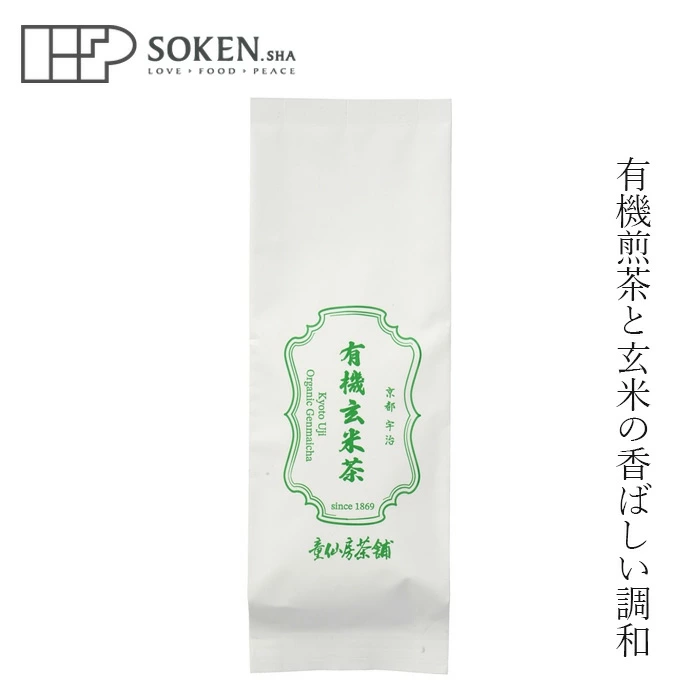 お茶 創健社 童仙房茶舗 有機玄米茶 100g 正規品 有機JAS認証 宇治茶 無農薬 茶葉 国産 有機煎茶 有機炒り玄米 ブレンド 香ばしい さわやか 日本茶 緑茶