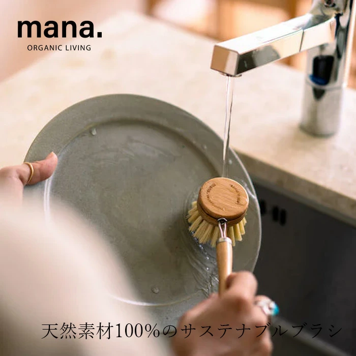 食器ブラシ マナ オーガニックリビング エコブラシ ロング 正規品 食器洗い キッチンブラシ 天然素材 フライパン グラス ヘッド交換式 エコブラシ プラスチック削減 ナチュラル FSC認証 森林管理協議会認証 100%  mana. ORGANIC LIVING