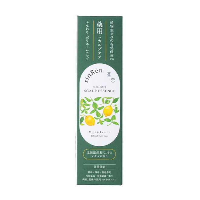 育毛剤 凜恋（リンレン） 薬用スカルプケア スカルプエッセンス ミント＆レモン 120mL 購入金額別特典あり 正規品 ヘアケア 天然 自然 ナチュラル 植物由来 成分 ノンシリコン クレンジング＆保湿 頭皮マッサージ 頭皮ケア 美容保湿成分 フラーレン配合 rinRen