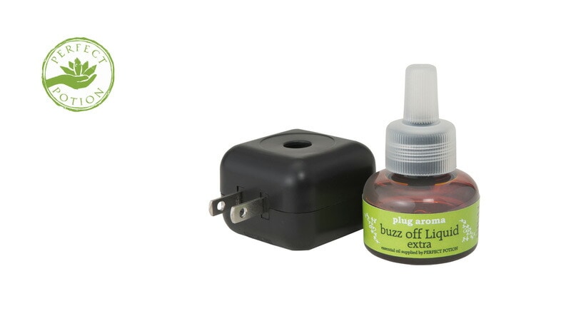 虫対策 plug aroma バズオフ プラグアロマ バズオフリキッド エクストラ セット 25ml オーガニック 正規品 天然 ナチュラル 自然 殺虫成分不使用 不快害虫 ユスリカ 室内用リキッド 火を使わない パーフェクトポーション PERFECT PORTION