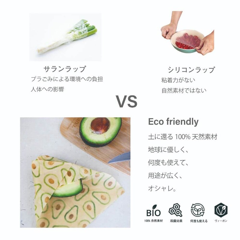 蜜蝋ラップ マナ オーガニックリビング ミツロウラップS+M+L アボカド 3枚セット 正規品 100％自然素材 ナチュラル オーガニックコットン ビーズワックス ホホバオイル 松脂 食品保存 防腐・抗菌・殺菌 繰り返し使える 無添加 mana. ORGANIC LIVING