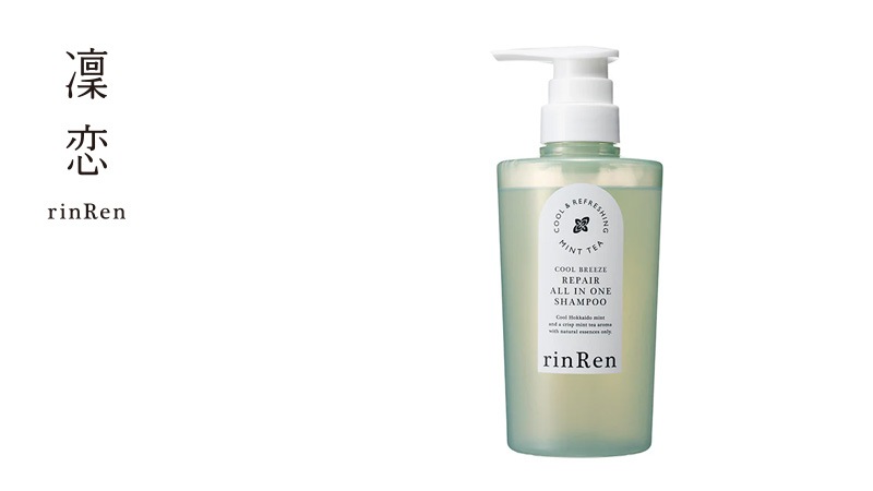 リンスインシャンプー 凜恋（リンレン）クールブリーズ オールインワンシャンプー ミントティー 380mL 正規品 ヘアケア 天然精油 ナチュラル 植物由来成分 ノンシリコン 夏 頭皮ケア スカルプケア ダメージケア 冷感シャンプー トリートメント不要 rinRen