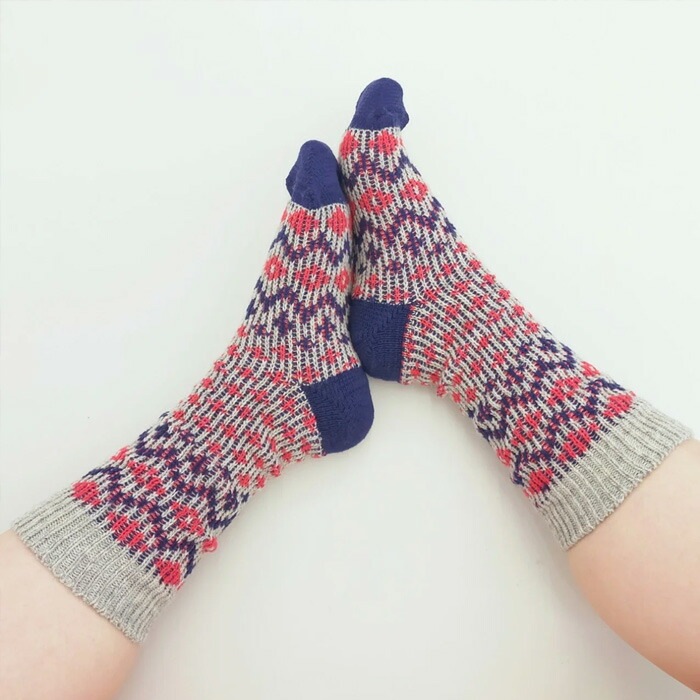 靴下 SOUKI RE LOOP NORDIC ECOWOOL リブクルー 正規品 日本製 クルーソックス リブ編み ウール混  ナチュラル 秋冬用ソックス エコウール ノルディック柄 保温性 耐久性 エコフレンドリー 創喜 奈良の靴下