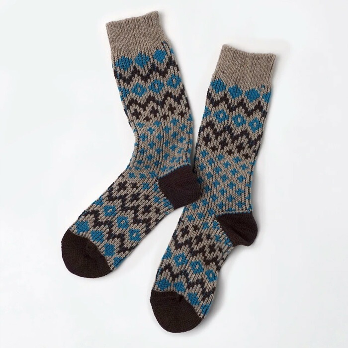 靴下 SOUKI RE LOOP NORDIC ECOWOOL リブクルー 正規品 日本製 クルーソックス リブ編み ウール混  ナチュラル 秋冬用ソックス エコウール ノルディック柄 保温性 耐久性 エコフレンドリー 創喜 奈良の靴下