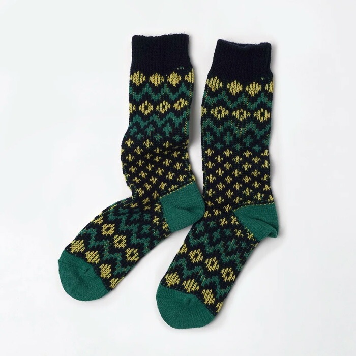 靴下 SOUKI RE LOOP NORDIC ECOWOOL リブクルー 正規品 日本製 クルーソックス リブ編み ウール混  ナチュラル 秋冬用ソックス エコウール ノルディック柄 保温性 耐久性 エコフレンドリー 創喜 奈良の靴下