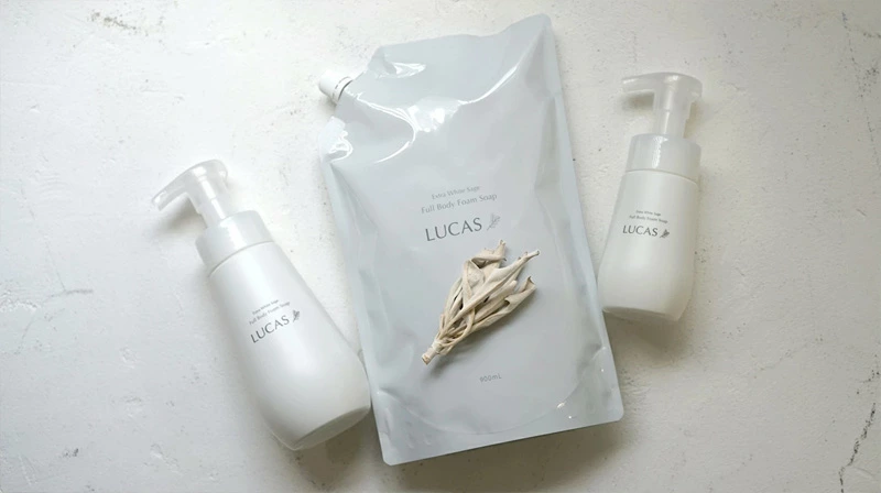 全身用ソープ ルカス LUCAS ホワイトセージ全身浄化泡ソープ 900ml（専用容器２種付き） 正規品 天然由来成分 ホワイトセージ ヘアシャンプー ハンドソープ ボディソープ 洗顔フォーム 死海の塩