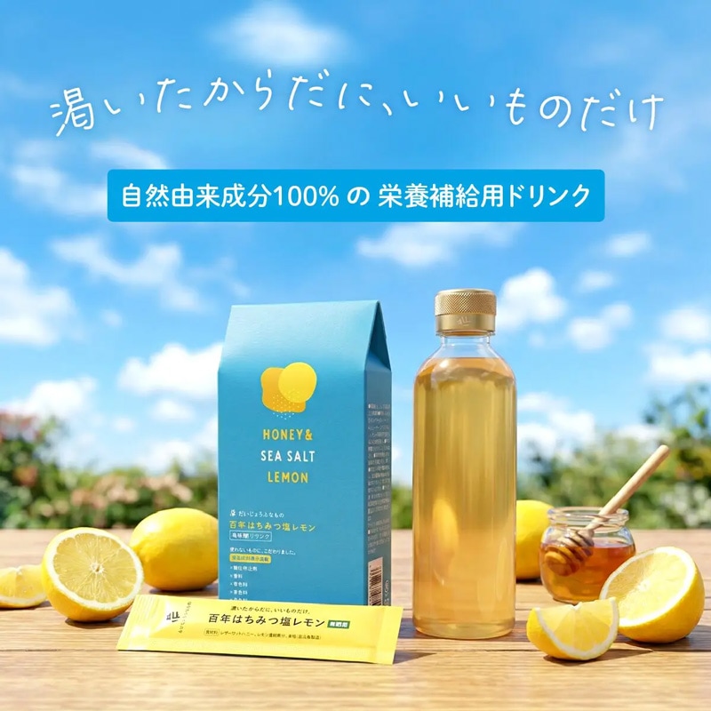 ジュース だいじょうぶなもの 百年はちみつ塩レモン 希釈用ドリンク 8本入り(23.5g×8) 1本で500ml分 正規品 濃縮 レザーウッドハニー はちみつレモン 無添加 保存料不使用 やさしい甘さ 自然由来100％ 美容 健康 スポーツ後 ビタミンC クエン酸 ミネラル お試し