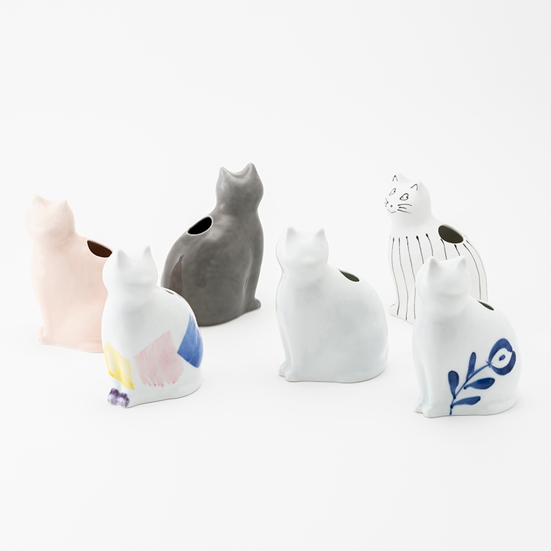 ひがし ちか 花器「愛 編む 磁器猫」 (6Colors)