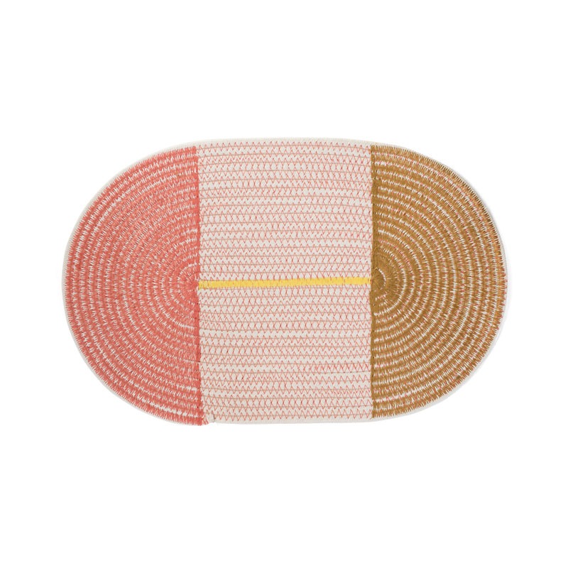 COTTON PLACE MAT Round / CoralPink��Brown