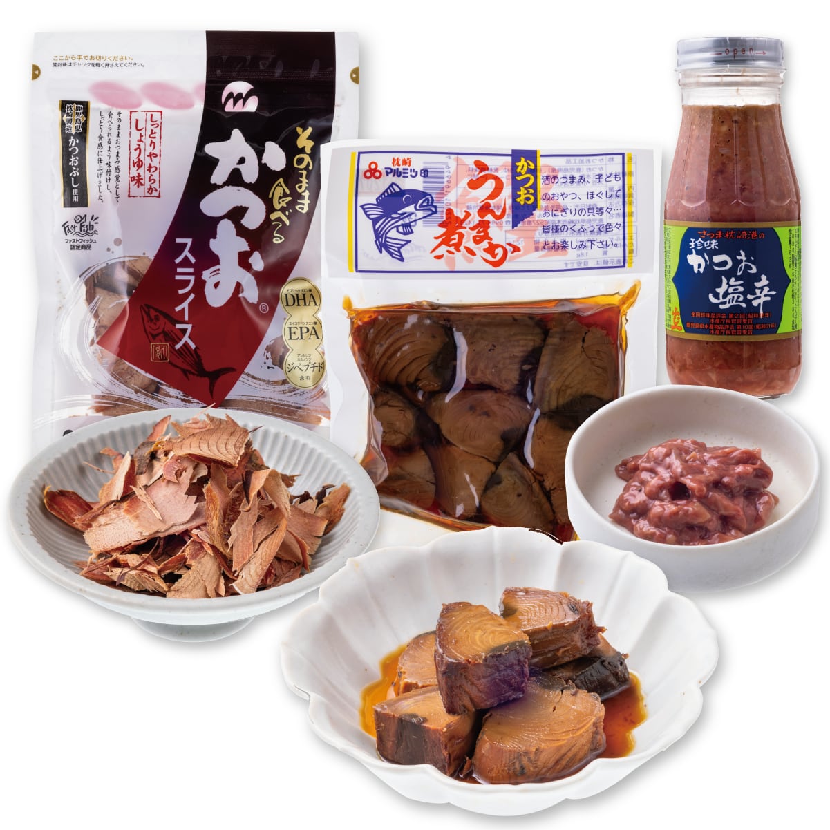 【鹿児島名物】かつおセット、（かつお塩辛1、うんまか煮1、かつおスライス1）