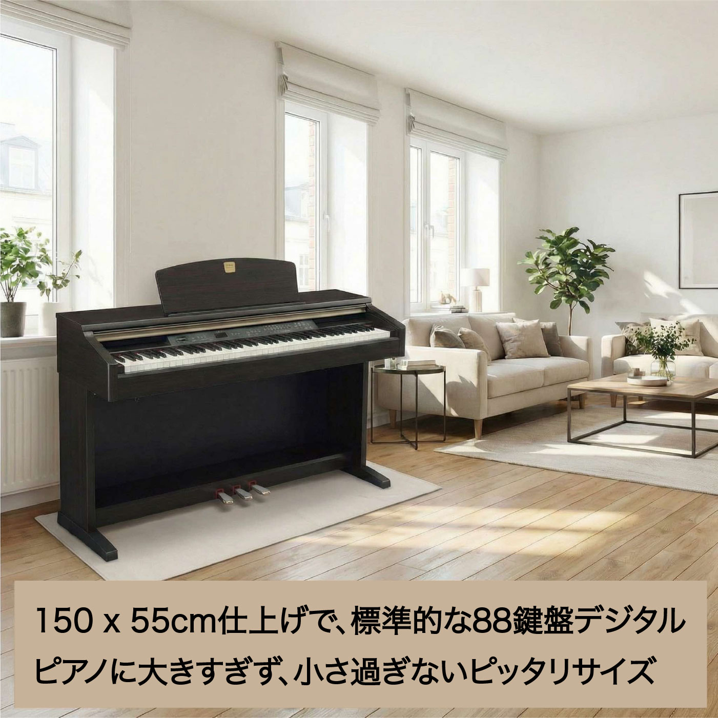 デジタルピアノ用 フロア マット 電子ピアノマット カーペット 10mm厚 敷物 ベージュ 滑り止め加工 150 x 55 ピッタリサイズ