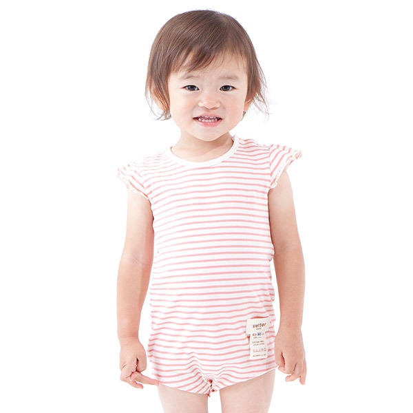 ベビー服【草木染め天竺ボーダーフレンチ袖ロンパース】(70-90cm)
