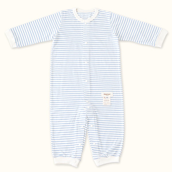 ベビー服【草木染め天竺ボーダー長袖カバーオール】(70-90cm)
