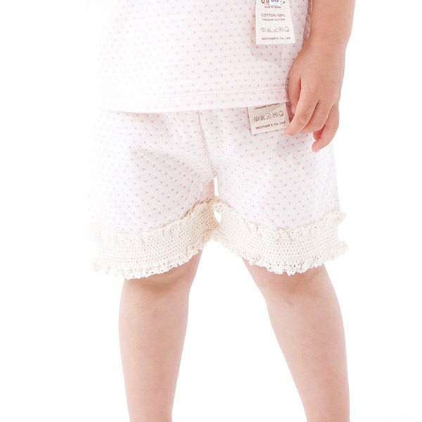 ベビー服【草木染めドット柄レース付ショートパンツ】(70-90cm)