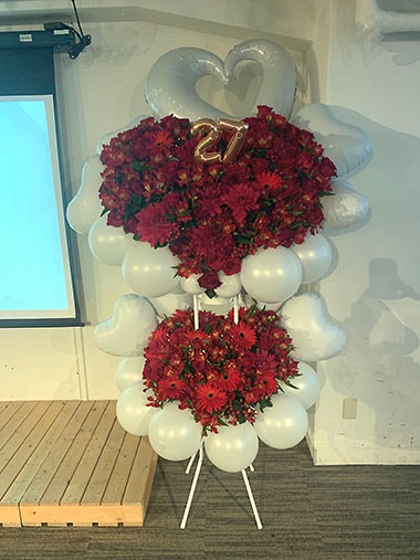 ハート型バルーンスタンド花2段｜すべての商品｜むつ美花店