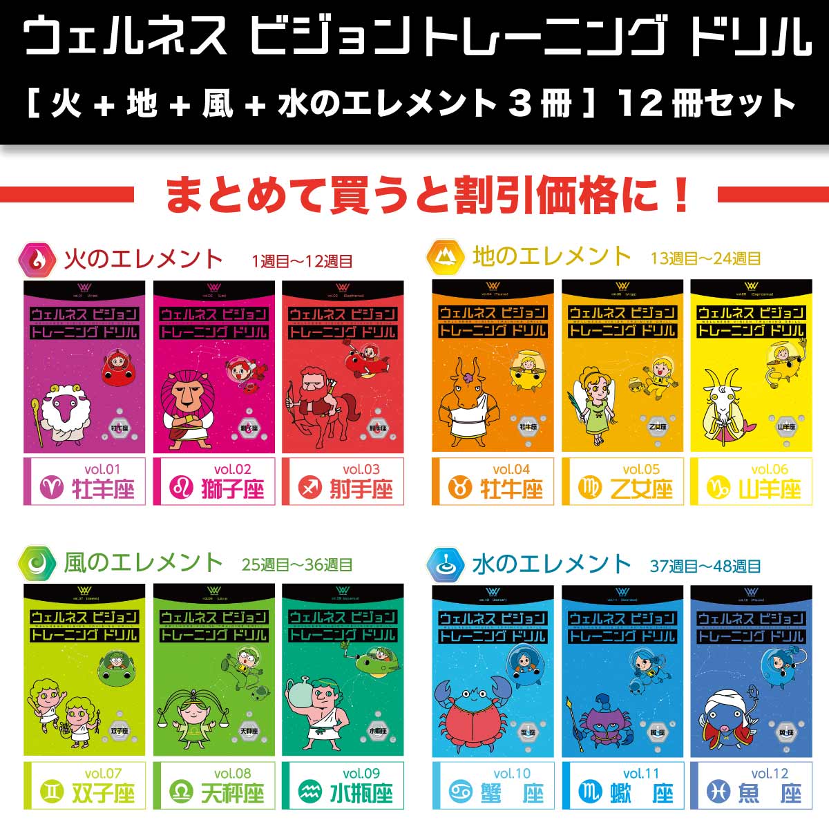 メンタルマスタートレーニングプログラム 6冊セット ウェルネスビジョントレーニングドリル［ 火 + 地 + 風 + 水の