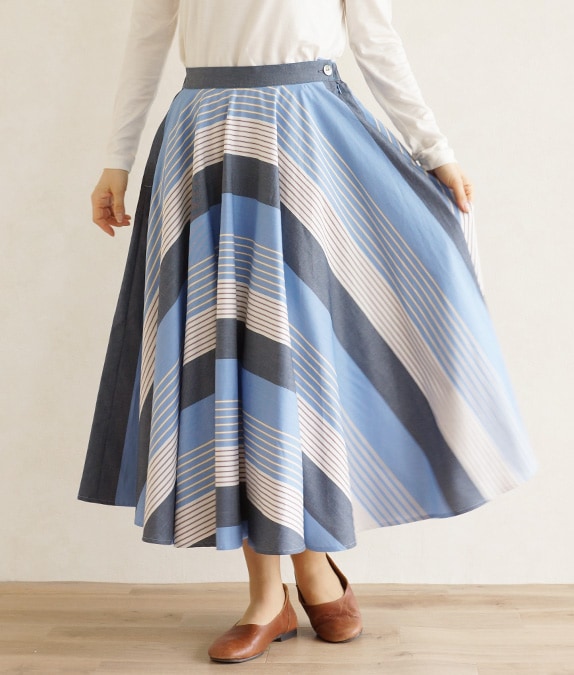 【アウトレットSALE70%OFF】ストライプサーキュラースカート