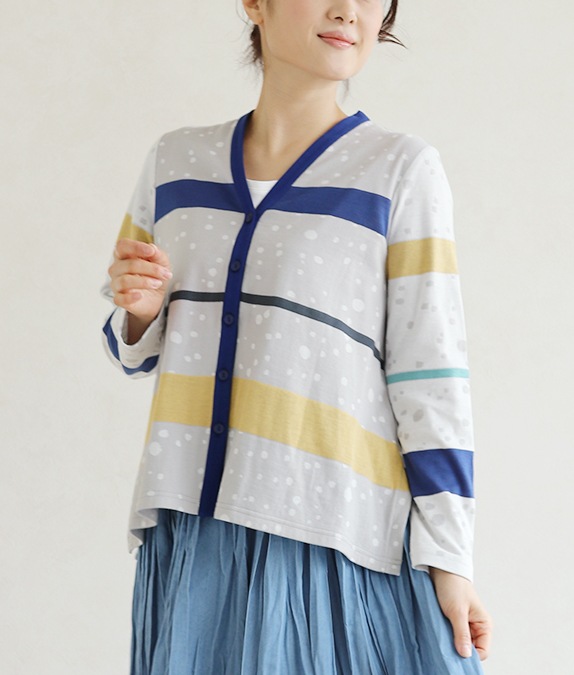 【再値下げSALE70%OFF】ドット＆ボーダーカーディガン