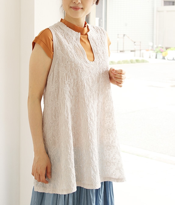 【アウトレットSALE70%OFF】シャーリングレースベスト