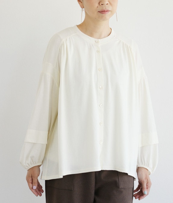 【アウトレットSALE70%OFF】ウール混天竺ブラウス