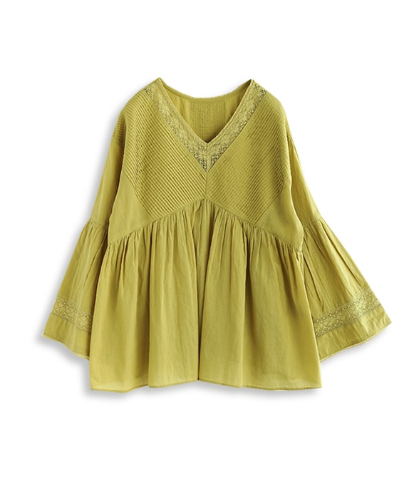 【アウトレットSALE70%OFF】ピンタックレースかぶりブラウス