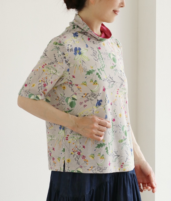 【4/17(金)10時～アウトレットSALE70%OFF】配色襟フラワープルオーバー