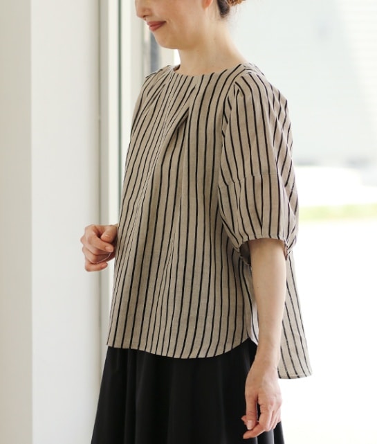 【SALE30%OFF】リネンストライプブラウス
