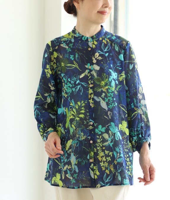 【SALE50%OFF】花柄シフォンギャザーブラウス