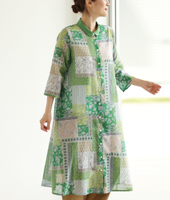 【SALE50%OFF】パッチワーク柄ワンピース