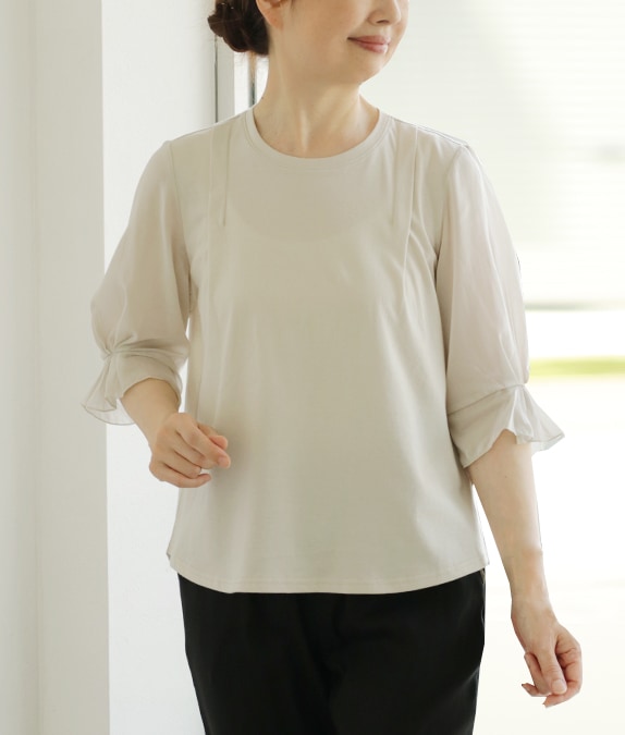 【SALE20%OFF】異素材合わせタックプルオーバー