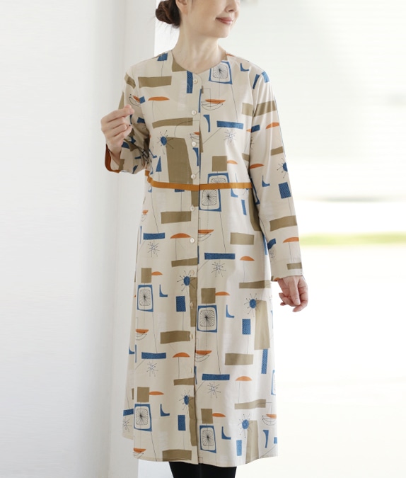 【SALE50%OFF】幾何柄フレアーワンピース