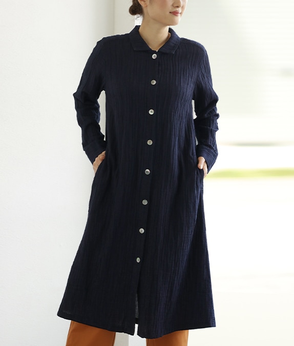 【SALE20%OFF】ダブルガーゼインディゴワンピース