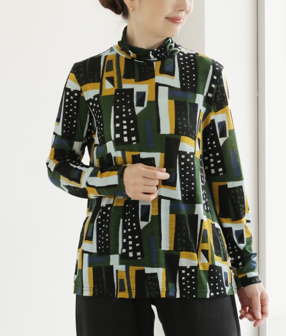 【SALE20%OFF】ウールガーゼ幾何学柄プルオーバー