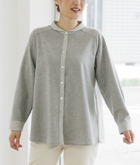 【クリアランスSALE20%OFF】チェック＆無地ブラウス