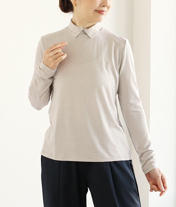 【SALE20%OFF】スリット襟ボーダープルオーバー