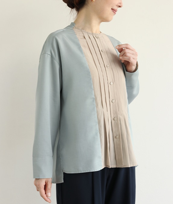 【SALE60%OFF】異素材使いタックブラウス