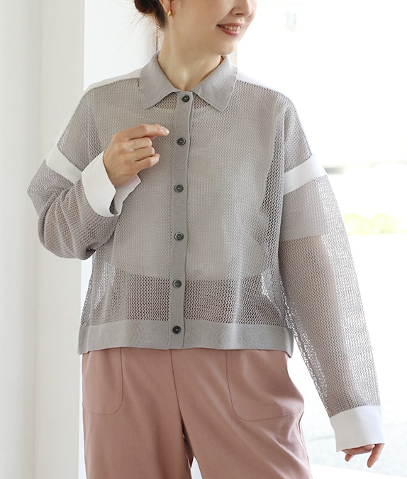 【SALE40%OFF】メッシュニット配色カーディガン
