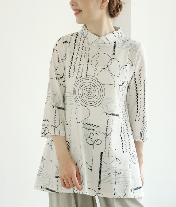 【1/14(水)10時～1/26(月)13時迄優待価格15％OFF】線描きプリントチュニック