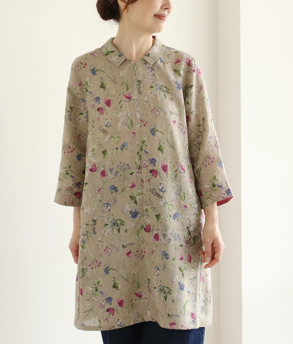 【1/14(水)10時～1/26(月)13時迄優待価格15％OFF】リネン花柄チュニック