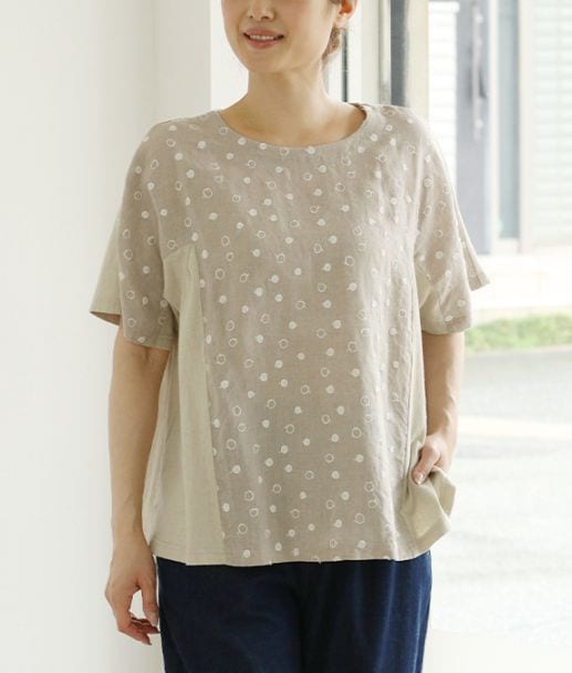 【4/17(金)10時～アウトレットSALE70%OFF】水玉リネン刺繍プルオーバー